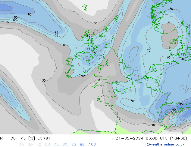 RH 700 hPa ECMWF pt. 31.05.2024 06 UTC