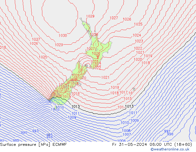 Atmosférický tlak ECMWF Pá 31.05.2024 06 UTC