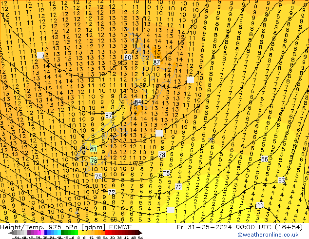 Height/Temp. 925 hPa ECMWF Fr 31.05.2024 00 UTC