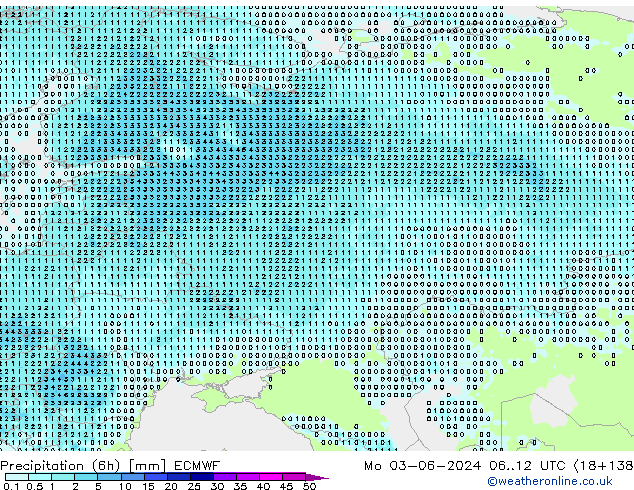 Precipitation (6h) ECMWF Po 03.06.2024 12 UTC