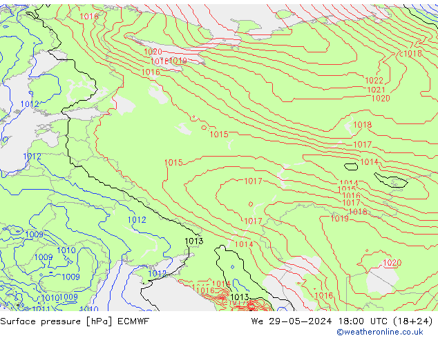 Surface pressure ECMWF We 29.05.2024 18 UTC