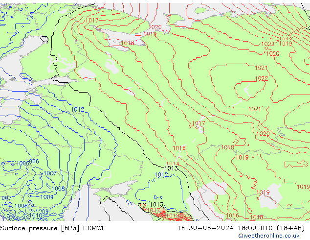 Surface pressure ECMWF Th 30.05.2024 18 UTC