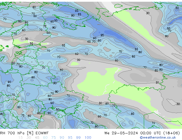 RH 700 hPa ECMWF mer 29.05.2024 00 UTC