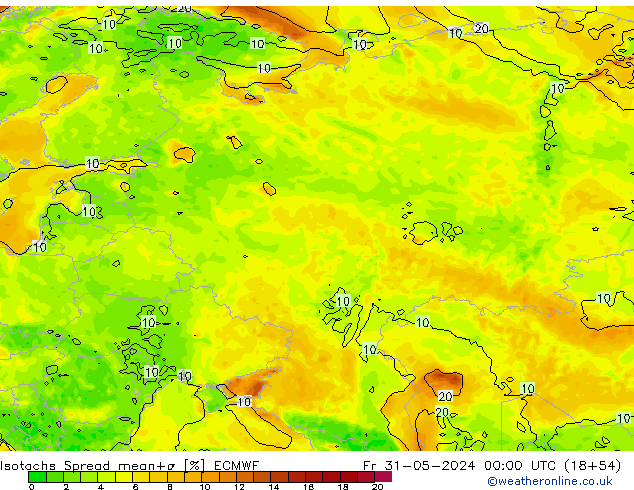 Isotachen Spread ECMWF vr 31.05.2024 00 UTC