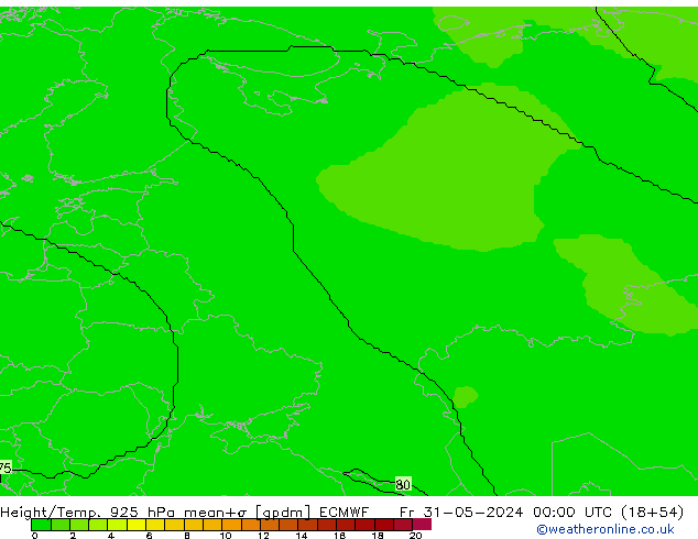 Hoogte/Temp. 925 hPa ECMWF vr 31.05.2024 00 UTC