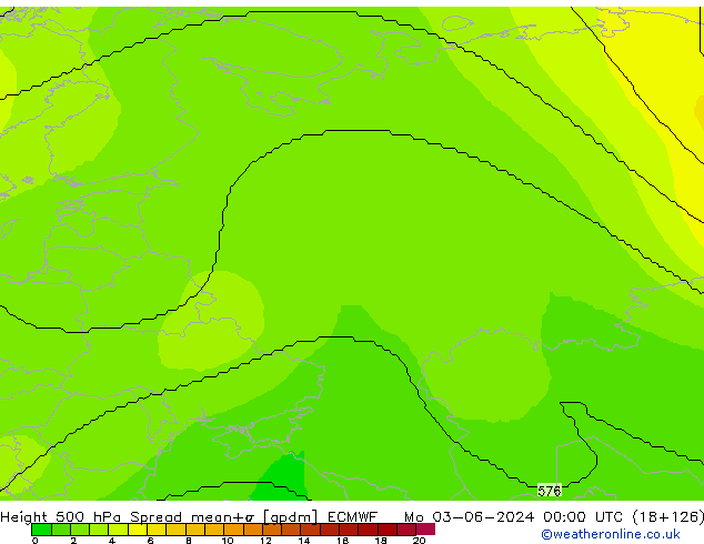 Height 500 hPa Spread ECMWF lun 03.06.2024 00 UTC