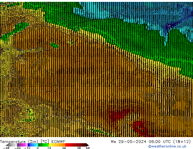 Temperatuurkaart (2m) ECMWF wo 29.05.2024 06 UTC