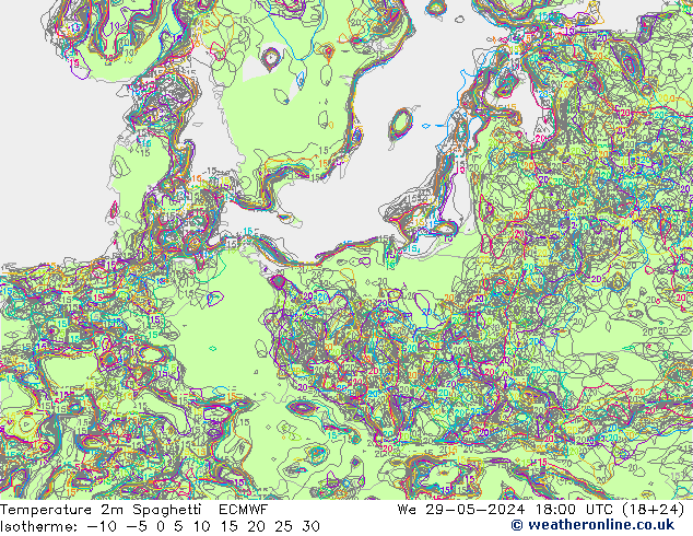 Temperature 2m Spaghetti ECMWF St 29.05.2024 18 UTC