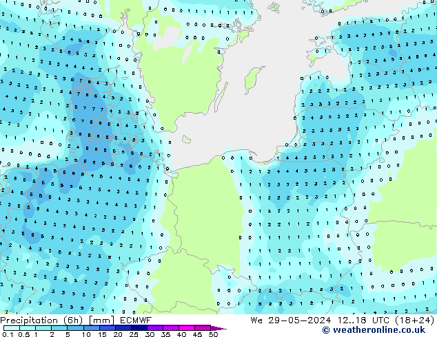 Precipitazione (6h) ECMWF mer 29.05.2024 18 UTC