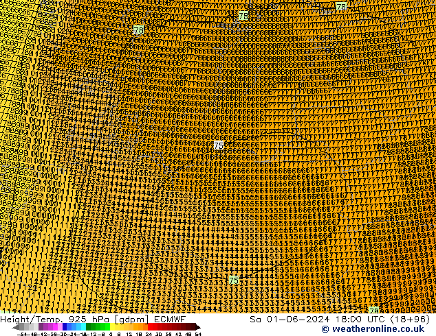 Yükseklik/Sıc. 925 hPa ECMWF Cts 01.06.2024 18 UTC