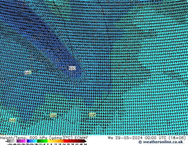 Height/Temp. 500 hPa ECMWF mer 29.05.2024 00 UTC