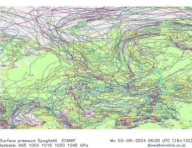 Surface pressure Spaghetti ECMWF Mo 03.06.2024 06 UTC