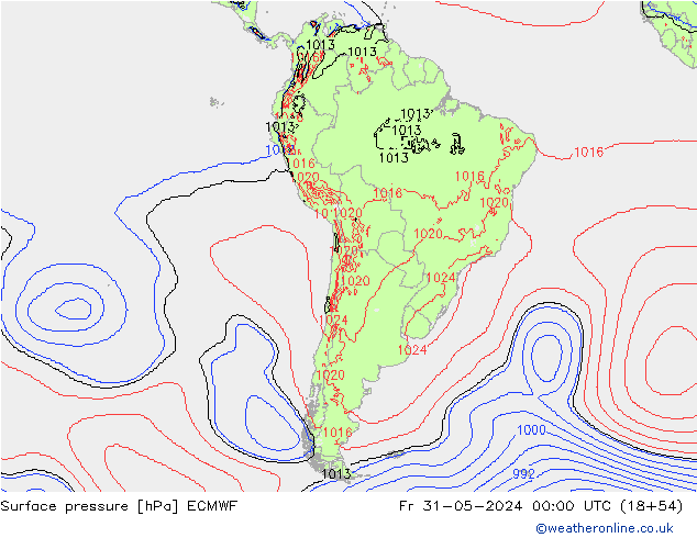 Atmosférický tlak ECMWF Pá 31.05.2024 00 UTC