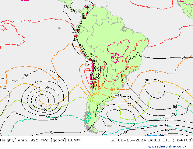 Height/Temp. 925 hPa ECMWF nie. 02.06.2024 06 UTC