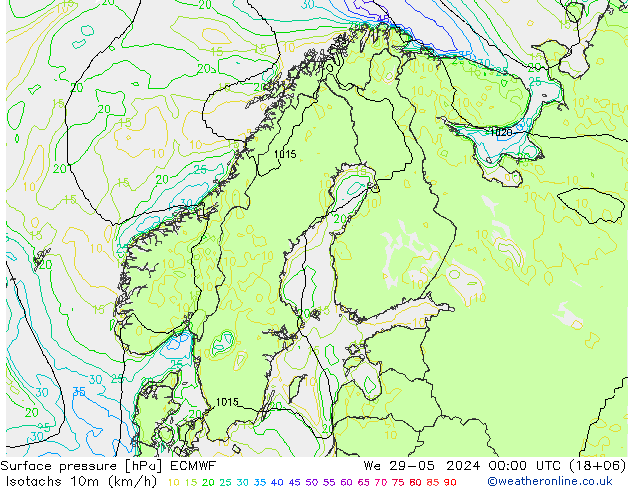 Isotachen (km/h) ECMWF wo 29.05.2024 00 UTC