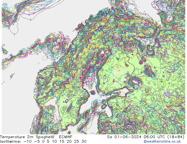Temperaturkarte Spaghetti ECMWF Sa 01.06.2024 06 UTC