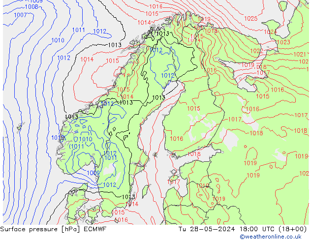 pressão do solo ECMWF Ter 28.05.2024 18 UTC