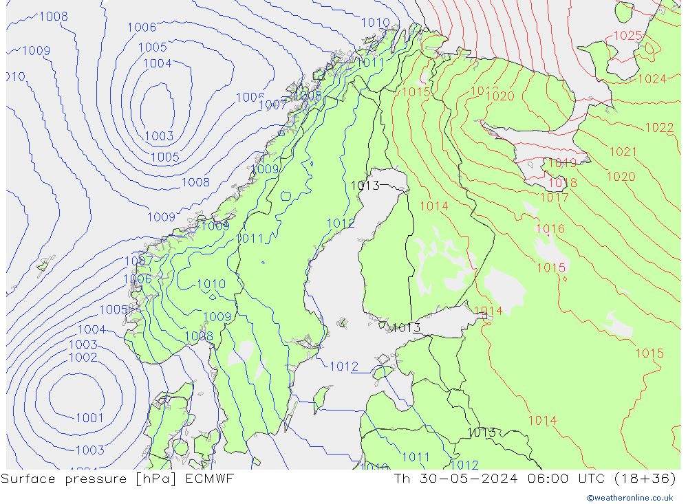 Surface pressure ECMWF Th 30.05.2024 06 UTC