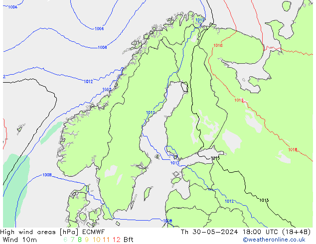 High wind areas ECMWF Th 30.05.2024 18 UTC