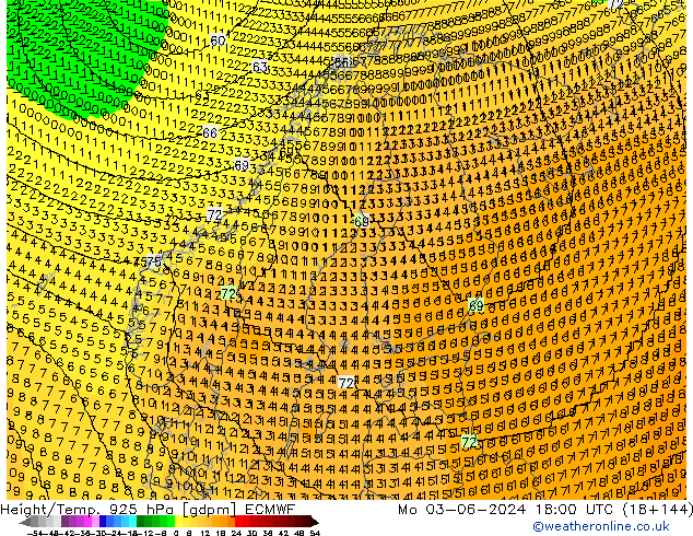 Yükseklik/Sıc. 925 hPa ECMWF Pzt 03.06.2024 18 UTC