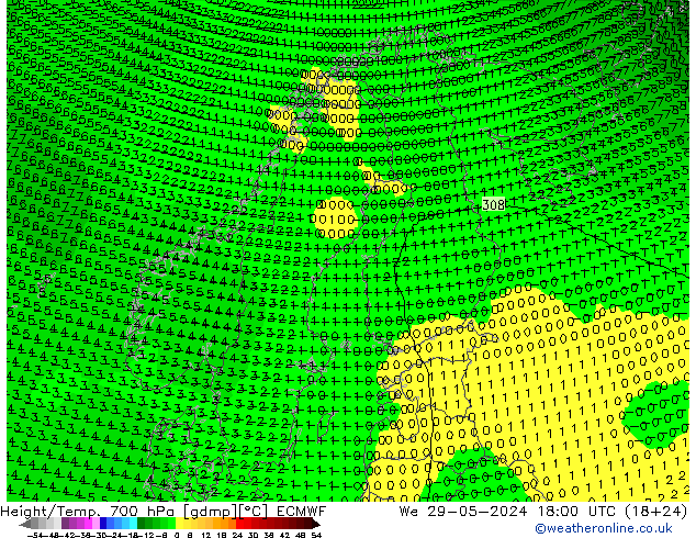 Géop./Temp. 700 hPa ECMWF mer 29.05.2024 18 UTC