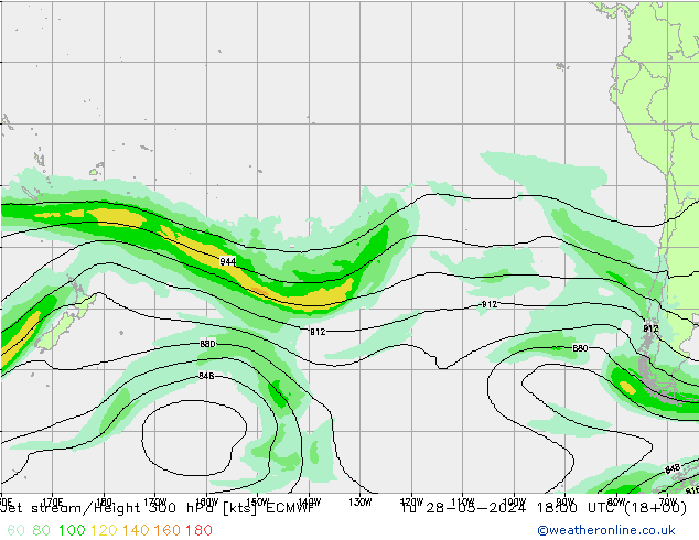 Jet stream/Height 300 hPa ECMWF Tu 28.05.2024 18 UTC