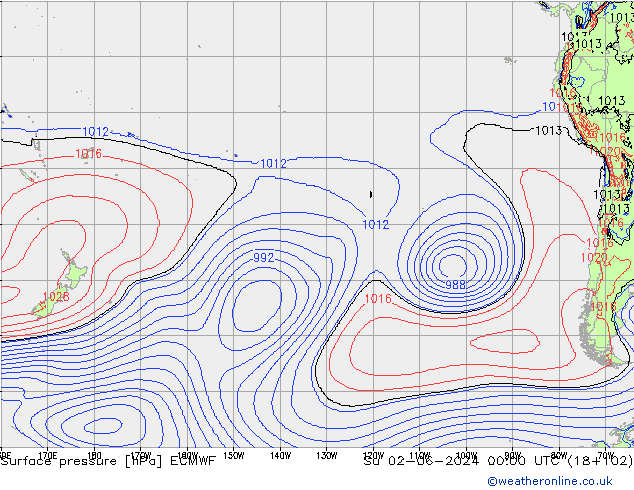 Pressione al suolo ECMWF dom 02.06.2024 00 UTC