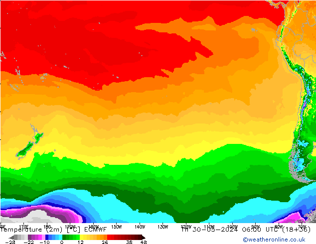 mapa temperatury (2m) ECMWF czw. 30.05.2024 06 UTC