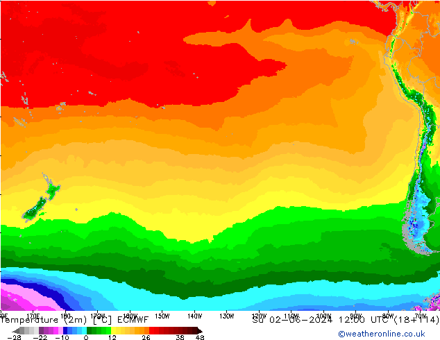 Temperatura (2m) ECMWF Dom 02.06.2024 12 UTC