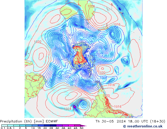 Precipitation (6h) ECMWF Th 30.05.2024 00 UTC