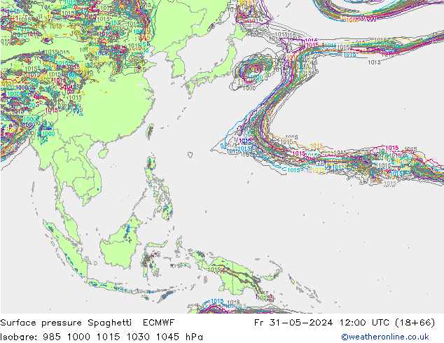 Pressione al suolo Spaghetti ECMWF ven 31.05.2024 12 UTC