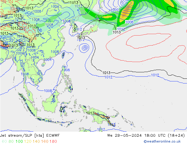 Straalstroom/SLP ECMWF wo 29.05.2024 18 UTC