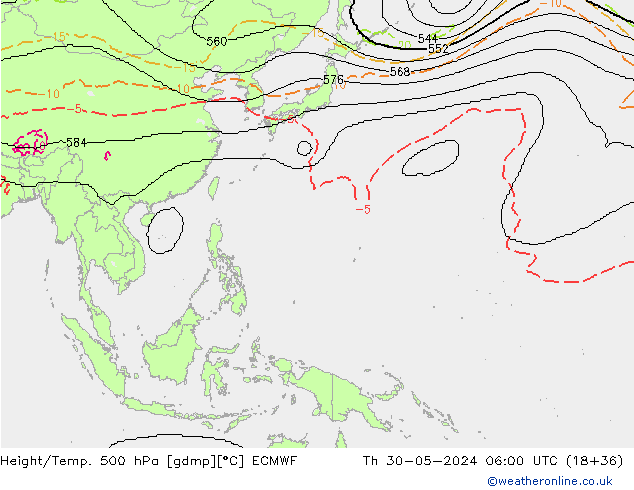 Geop./Temp. 500 hPa ECMWF jue 30.05.2024 06 UTC