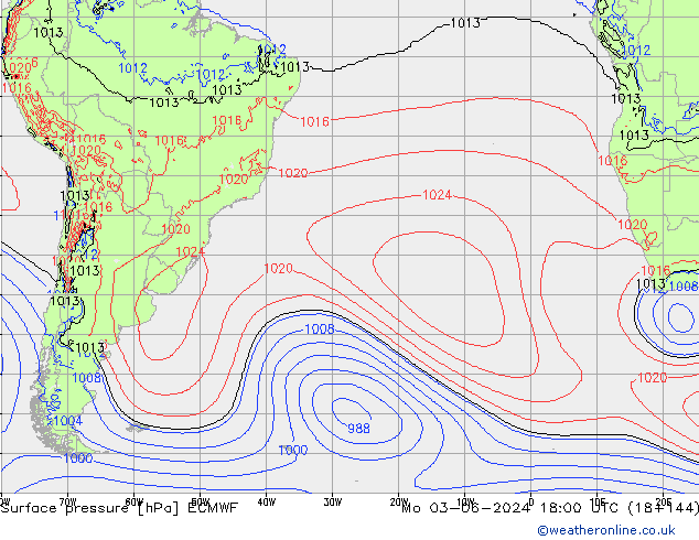 Surface pressure ECMWF Mo 03.06.2024 18 UTC