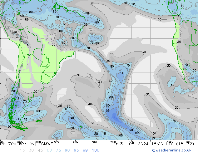 RH 700 hPa ECMWF Fr 31.05.2024 18 UTC