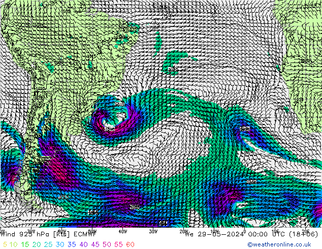 Vent 925 hPa ECMWF mer 29.05.2024 00 UTC