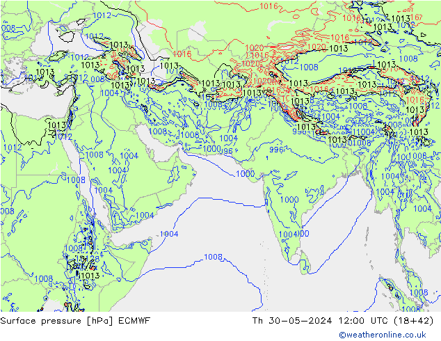 Atmosférický tlak ECMWF Čt 30.05.2024 12 UTC