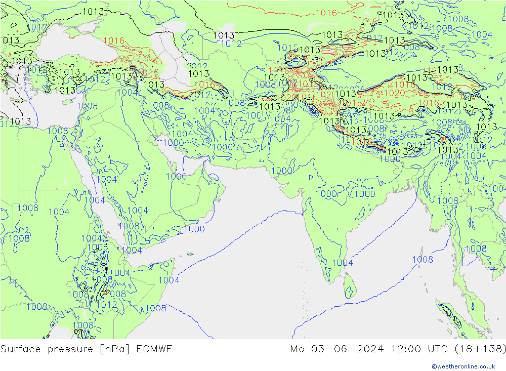 Surface pressure ECMWF Mo 03.06.2024 12 UTC