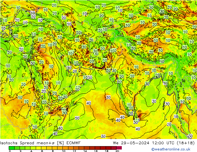 Eşrüzgar Hızları Spread ECMWF Çar 29.05.2024 12 UTC