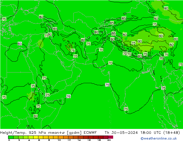 Height/Temp. 925 hPa ECMWF Do 30.05.2024 18 UTC