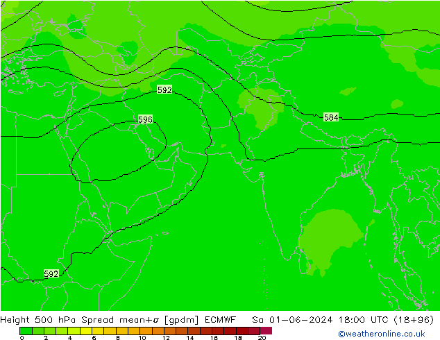 Height 500 hPa Spread ECMWF so. 01.06.2024 18 UTC