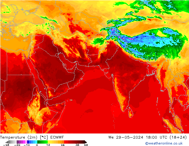 température (2m) ECMWF mer 29.05.2024 18 UTC