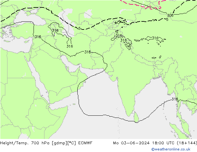 Height/Temp. 700 hPa ECMWF  03.06.2024 18 UTC