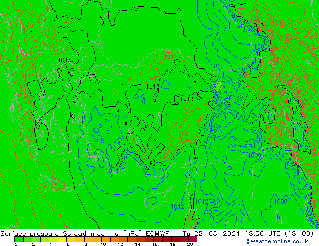 Pressione al suolo Spread ECMWF mar 28.05.2024 18 UTC