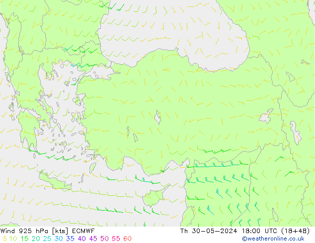 wiatr 925 hPa ECMWF czw. 30.05.2024 18 UTC