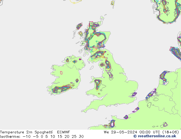 Temperature 2m Spaghetti ECMWF St 29.05.2024 00 UTC