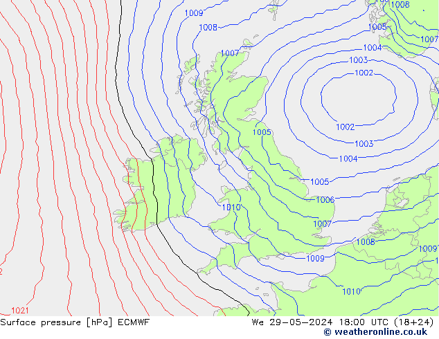 Luchtdruk (Grond) ECMWF wo 29.05.2024 18 UTC