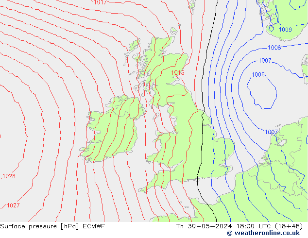 Luchtdruk (Grond) ECMWF do 30.05.2024 18 UTC