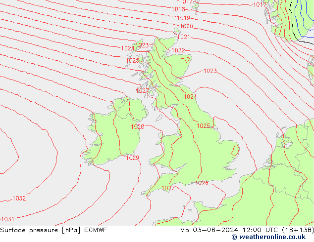 Presión superficial ECMWF lun 03.06.2024 12 UTC