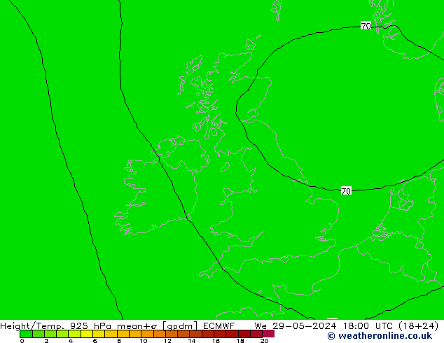 Hoogte/Temp. 925 hPa ECMWF wo 29.05.2024 18 UTC